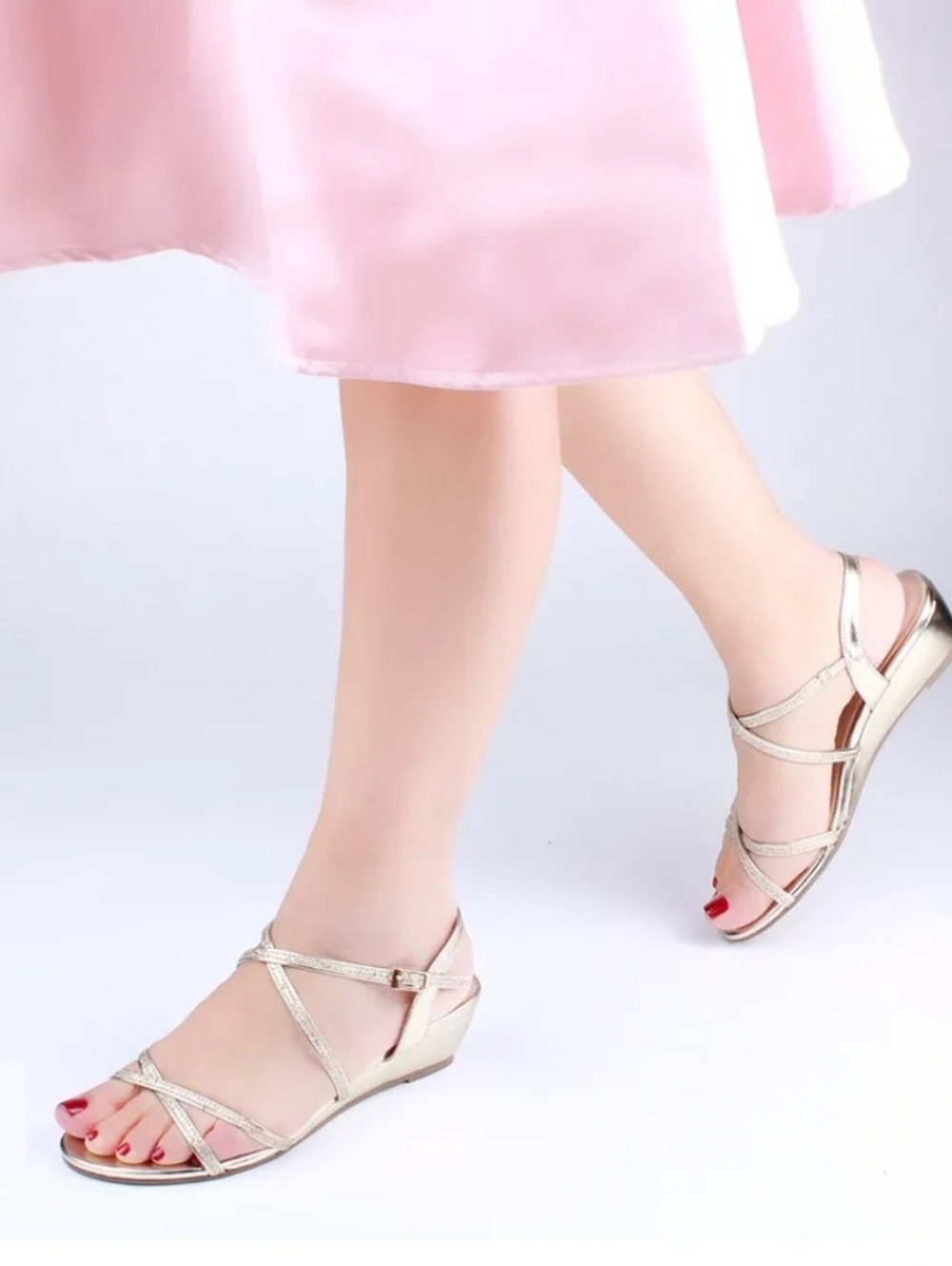 Size 12 Benjamin Walk Touch UPS  Metallic Gold Strappy Wedge Sandals - Women